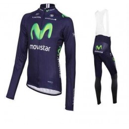 2016 Movistar Fahrradbekleidung Radtrikot Langarm+Lang Trägerhose vliezen blau 13JJ2